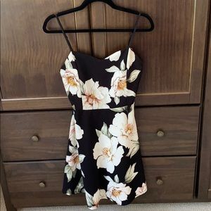 Black Floral Print Spaghetti Strap Dress